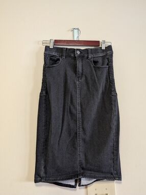 Bae Maternity Black Denim Stretch Skirt XS High Rise Panel